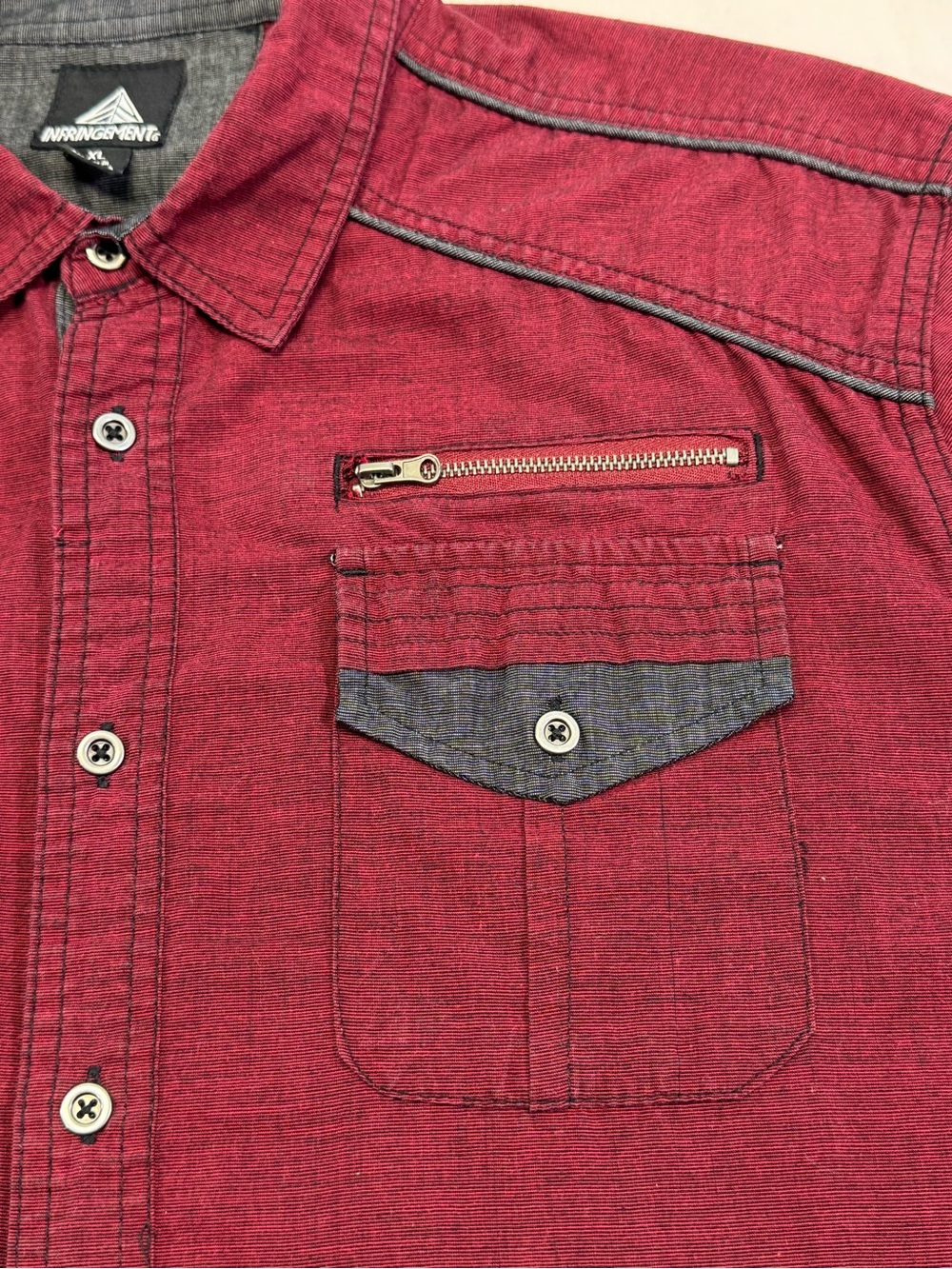 Burgundy Short-Sleeve Button-Down Shirt - Picture 6 of 12